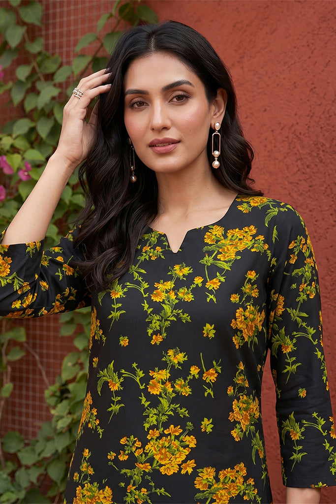 Rayon Black Floral Digital Printed Regular Kurta VCK9822