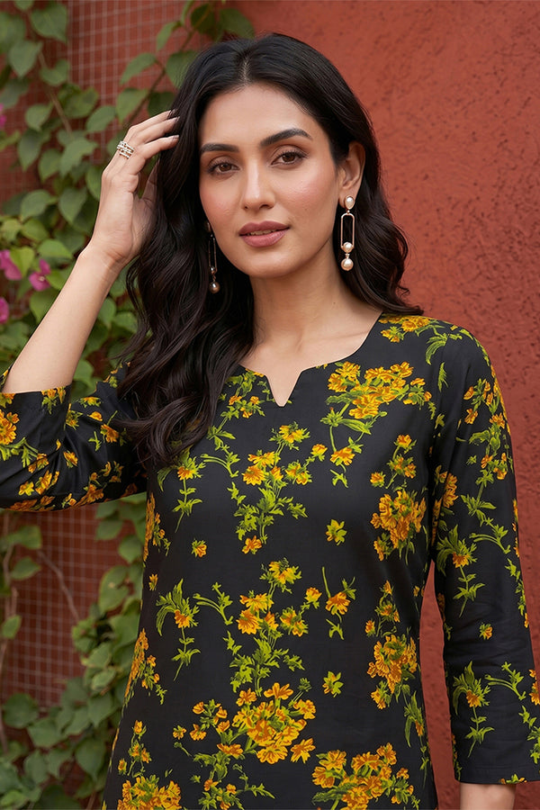 Rayon Black Floral Digital Printed Regular Kurta VCK9822