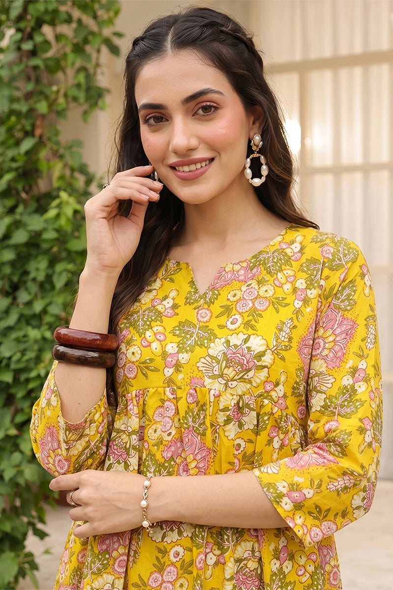 Cotton Blend Yellow Floral Digital Printed Regular Kurta VCK9823