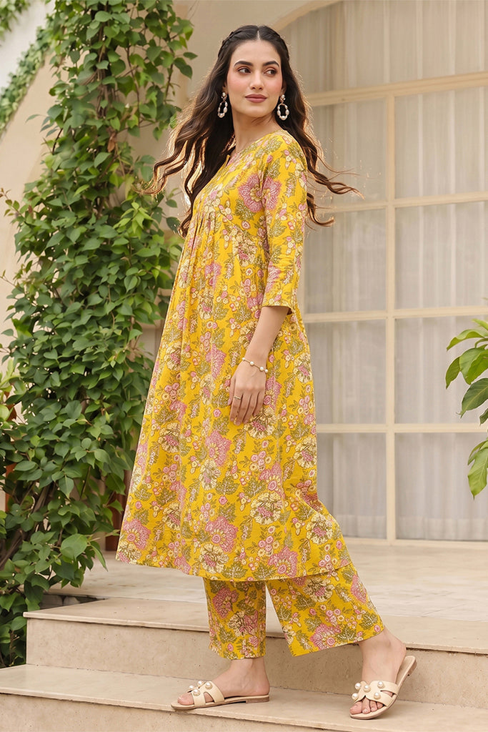 Cotton Blend Yellow Floral Digital Printed Regular Kurta VCK9823