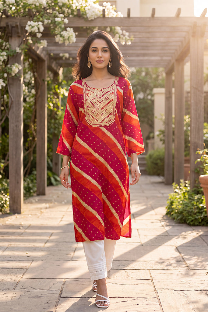 Multicolor Leheriya Printed Rayon Kurta VCK9831