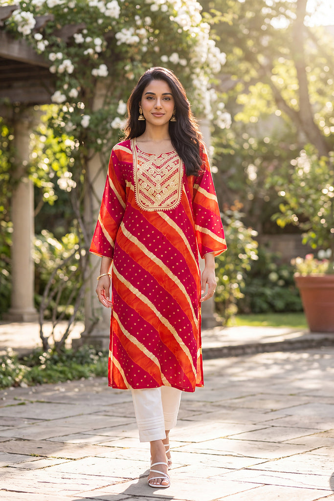Multicolor Leheriya Printed Rayon Kurta VCK9831