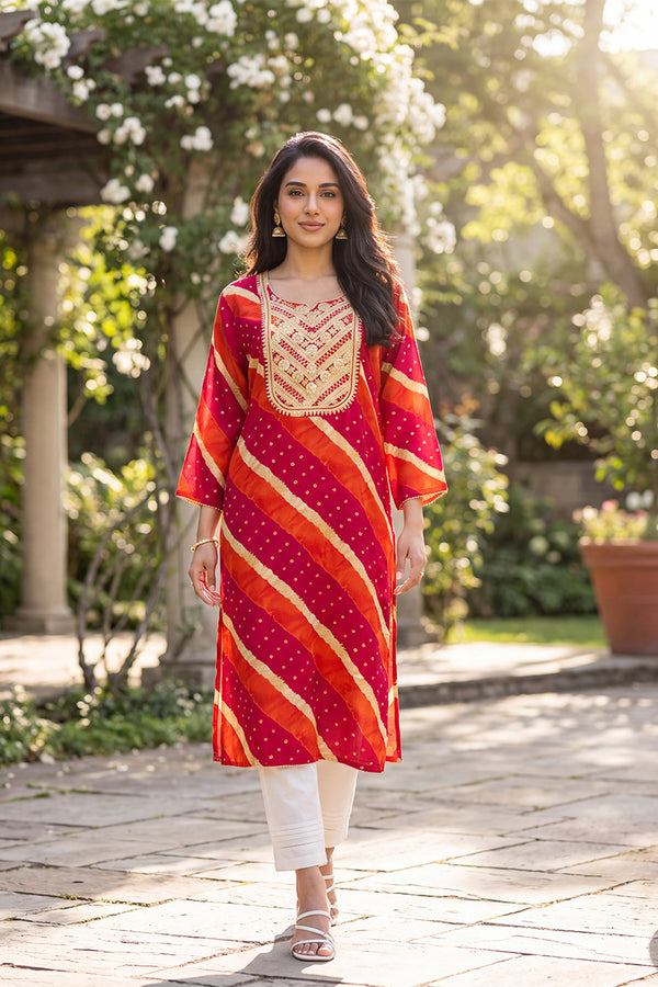 Multicolor Leheriya Printed Rayon Kurta VCK9831