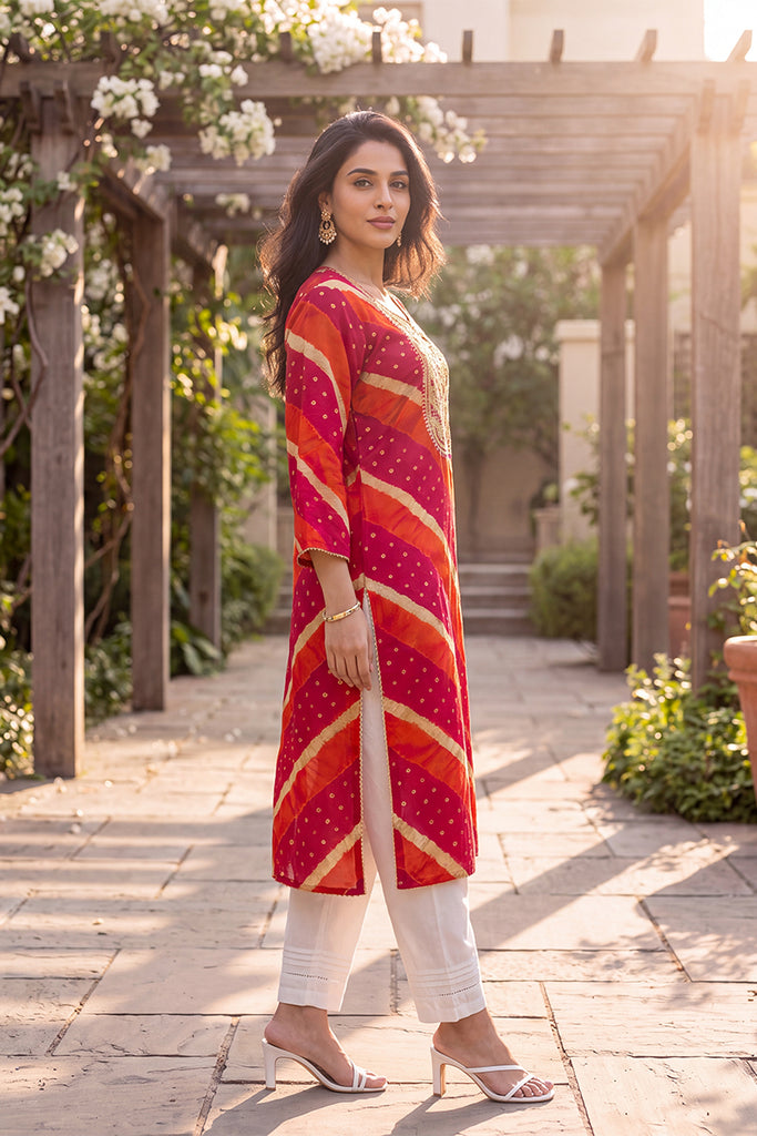 Multicolor Leheriya Printed Rayon Kurta VCK9831