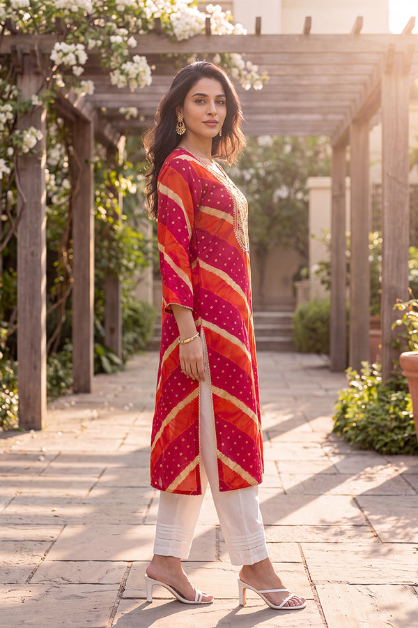 Multicolor Leheriya Printed Rayon Kurta VCK9831