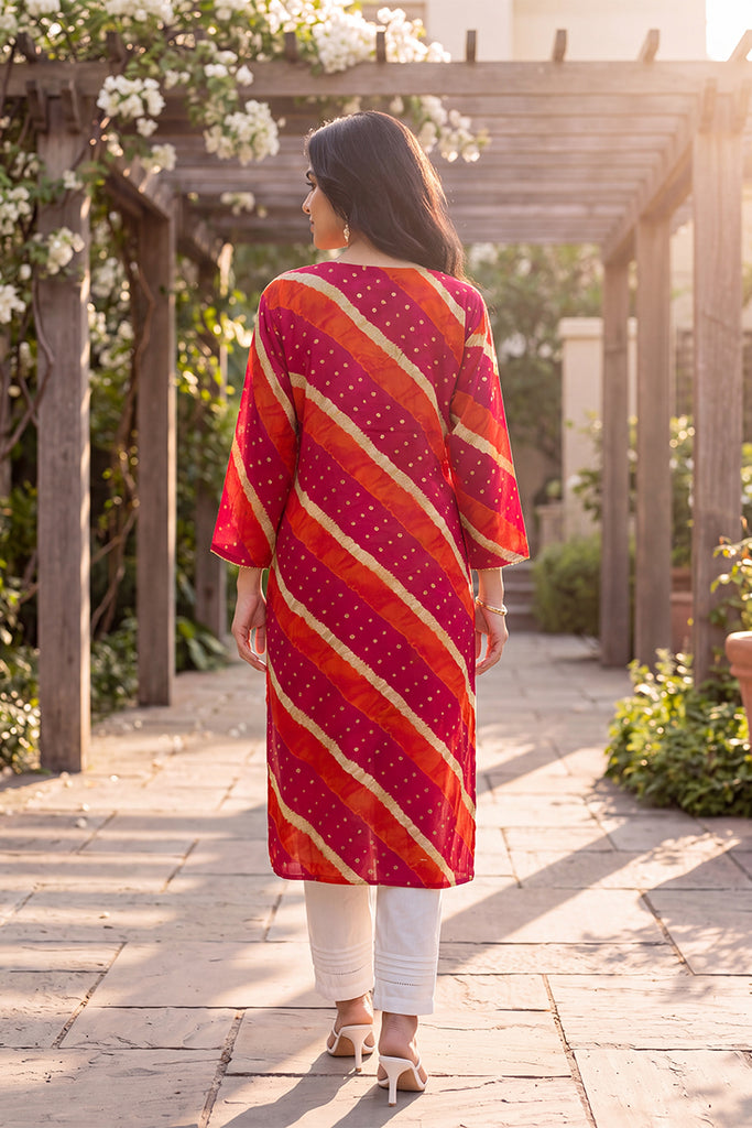 Multicolor Leheriya Printed Rayon Kurta VCK9831
