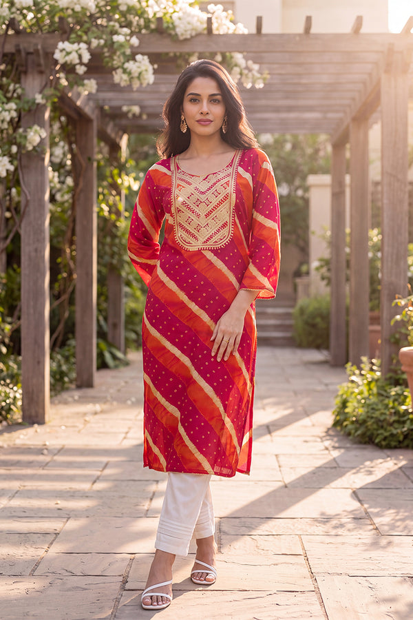 Multicolor Leheriya Printed Rayon Kurta VCK9831