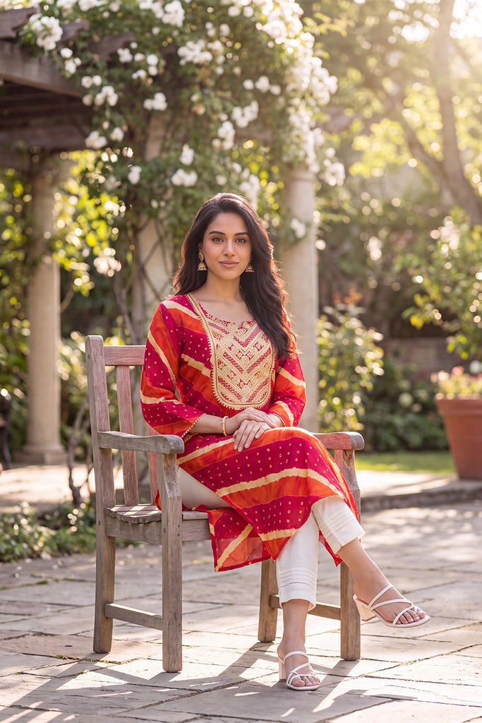 Multicolor Leheriya Printed Rayon Kurta VCK9831