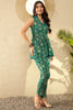 Teal Green Rayon Blend Ikkat Printed Co-ord Sets VCORD1037