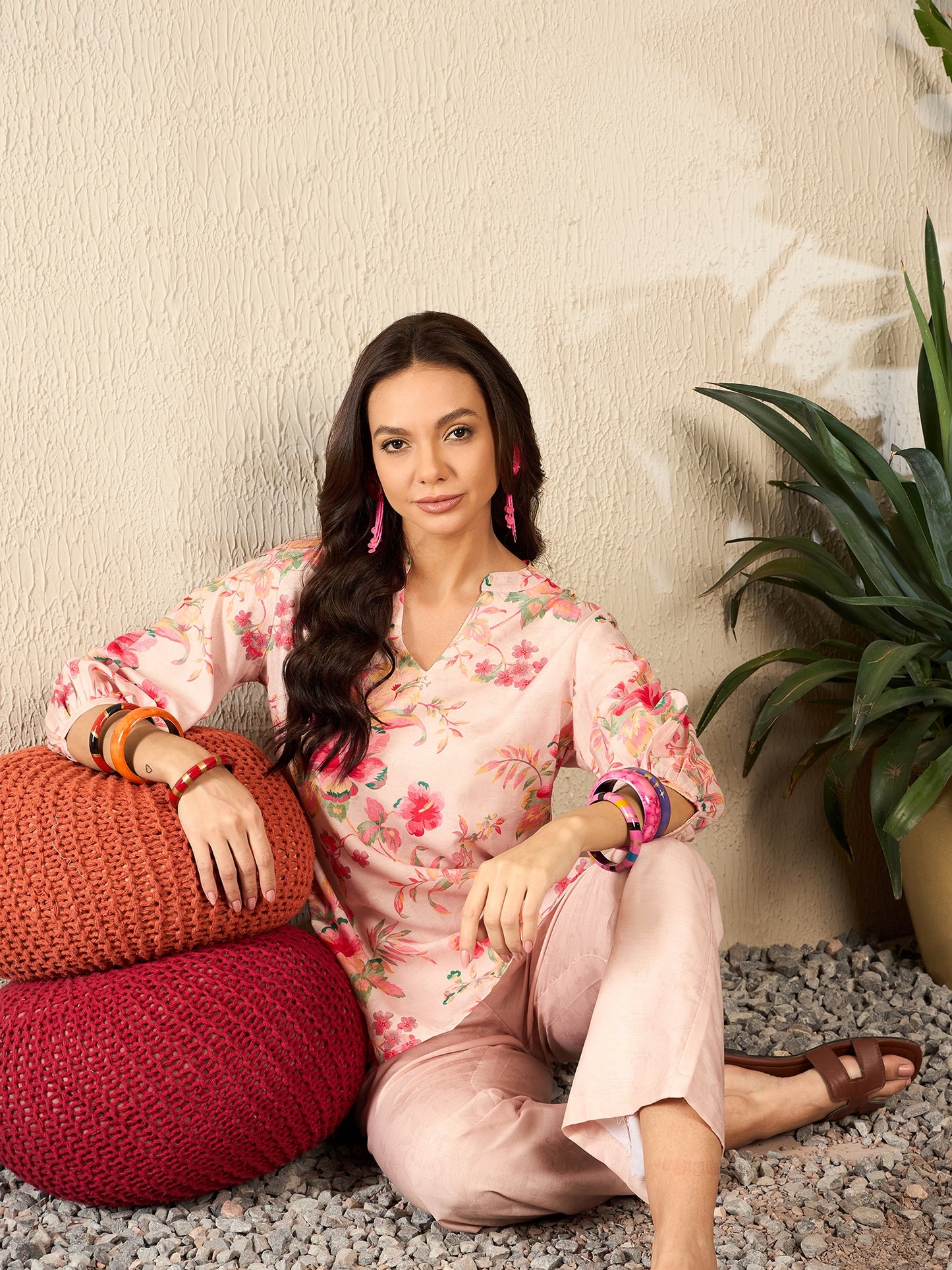 Cream Rayon Blend Floral Printed Co-ord Set VCORD1079