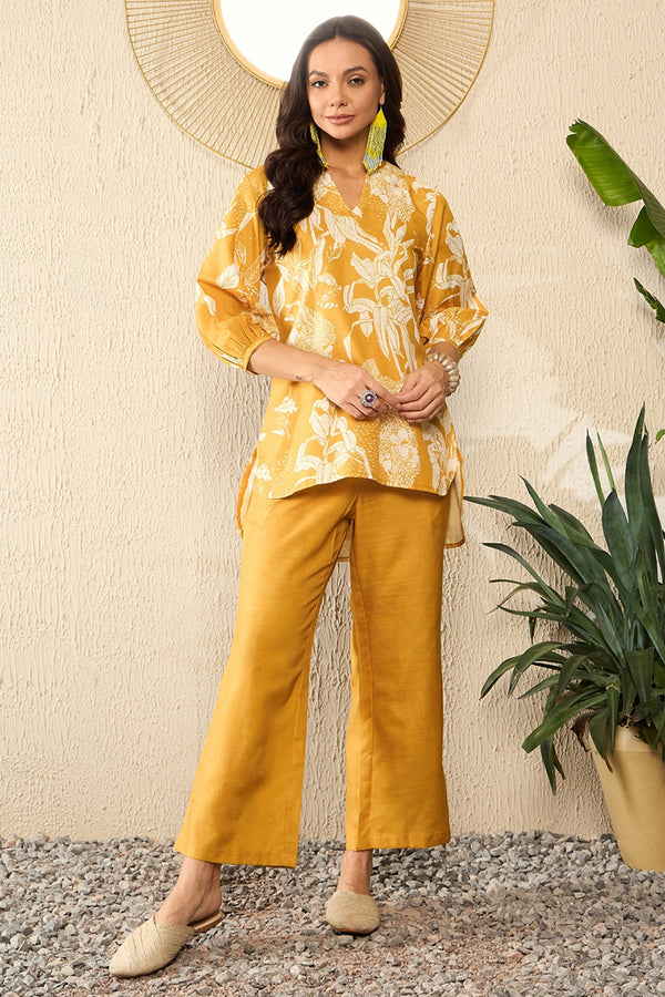 Mustard Rayon Blend Floral Printed Co-ord Set VCORD1083
