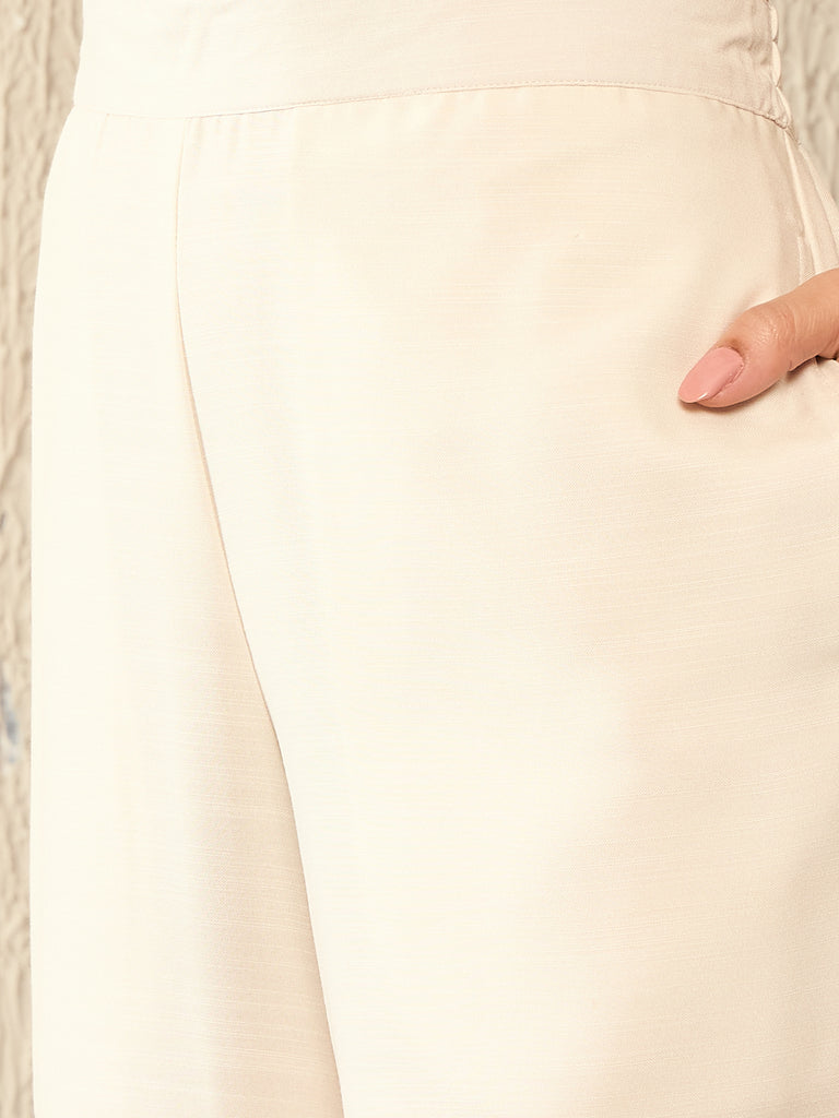 Off White Rayon Blend Floral Printed Coord Sets VCORD1084