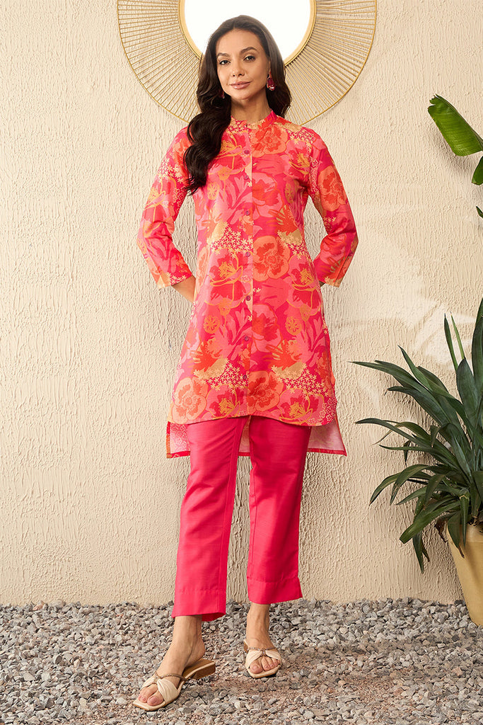 Pink Rayon Blend Floral Printed Co-Ord Sets VCORD1086