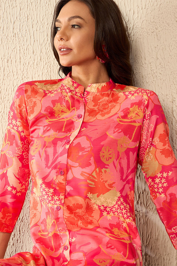 Pink Rayon Blend Floral Printed Co-Ord Sets VCORD1086