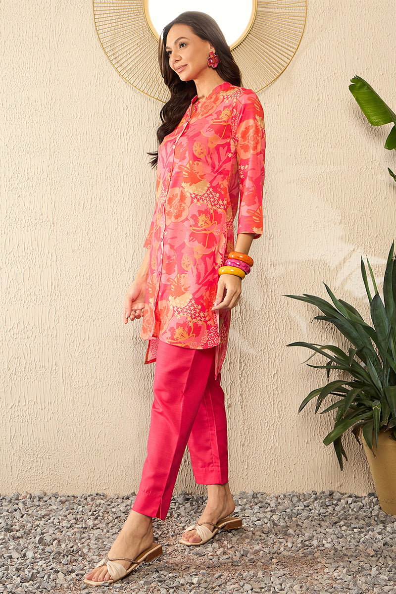 Pink Rayon Blend Floral Printed Co-Ord Sets VCORD1086