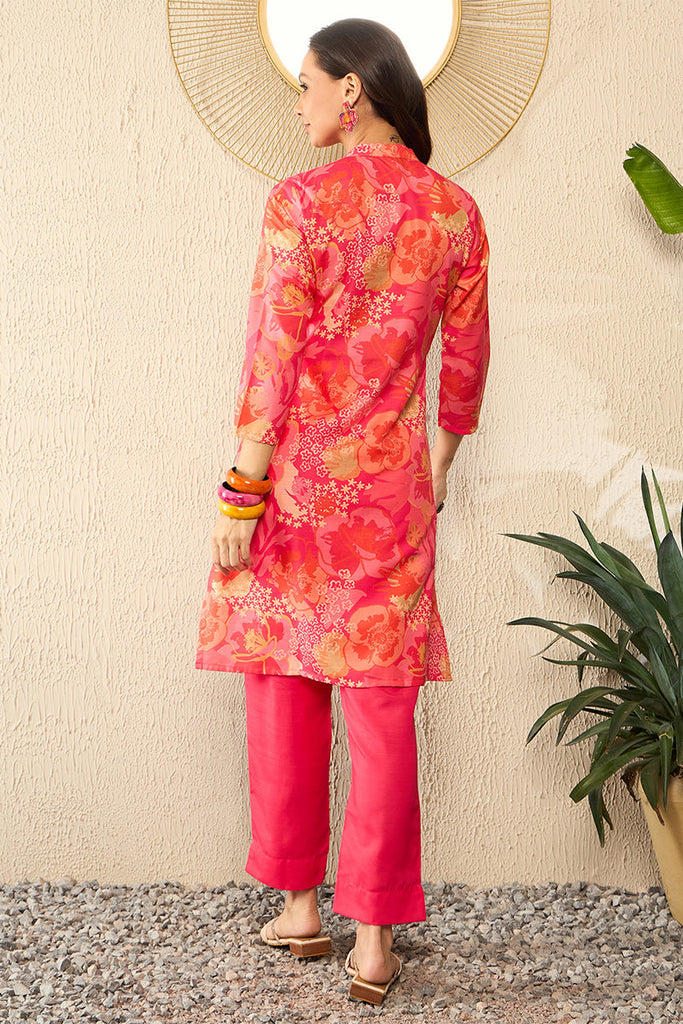 Pink Rayon Blend Floral Printed Co-Ord Sets VCORD1086