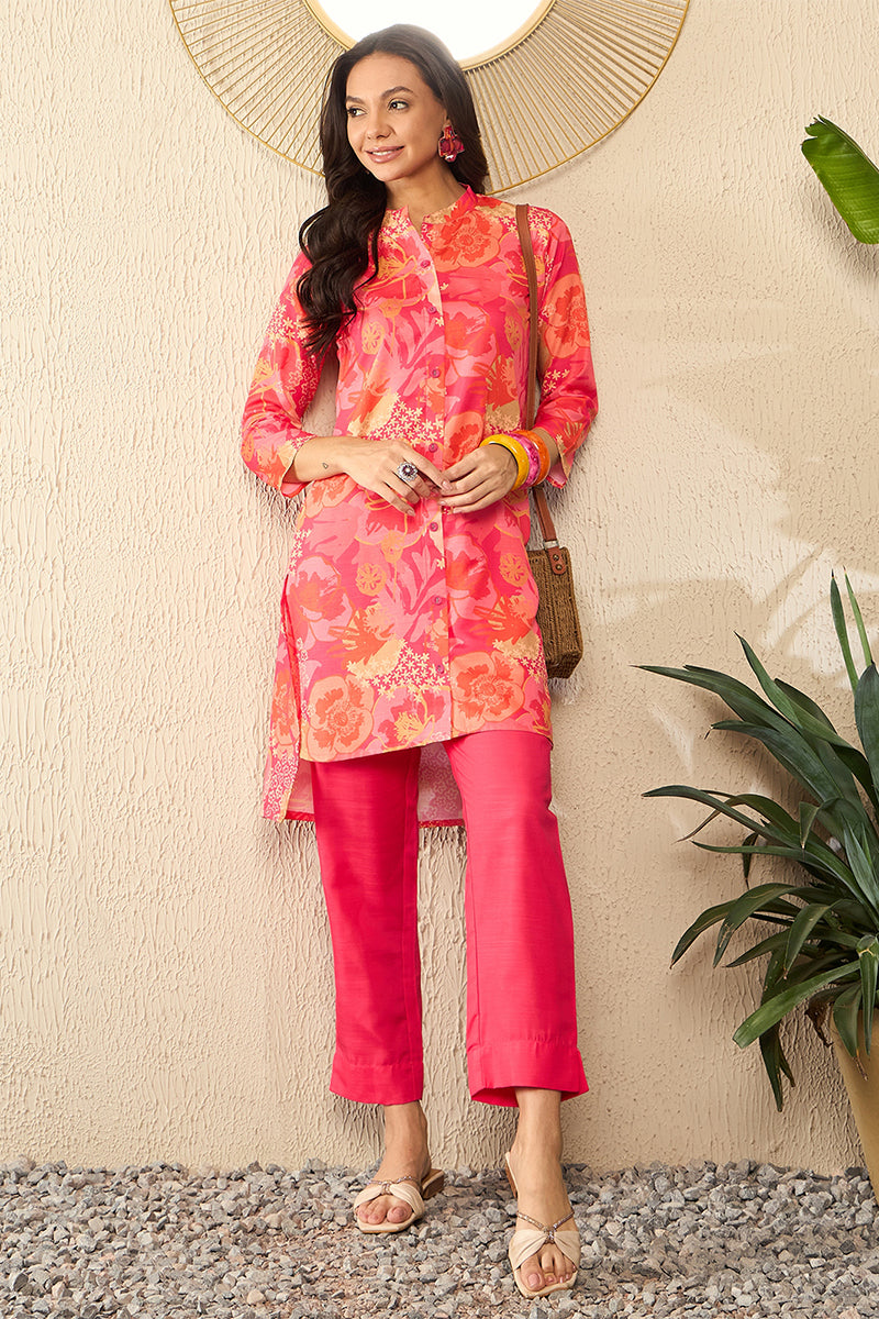 Pink Rayon Blend Floral Printed Co-Ord Sets VCORD1086