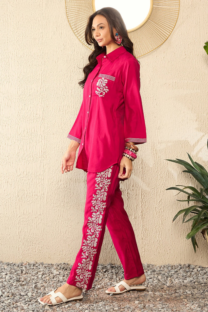 Pink Silk Blend Solid Embroidered Regular Coord Sets SETVCORD1096 (M To 3XL Set)