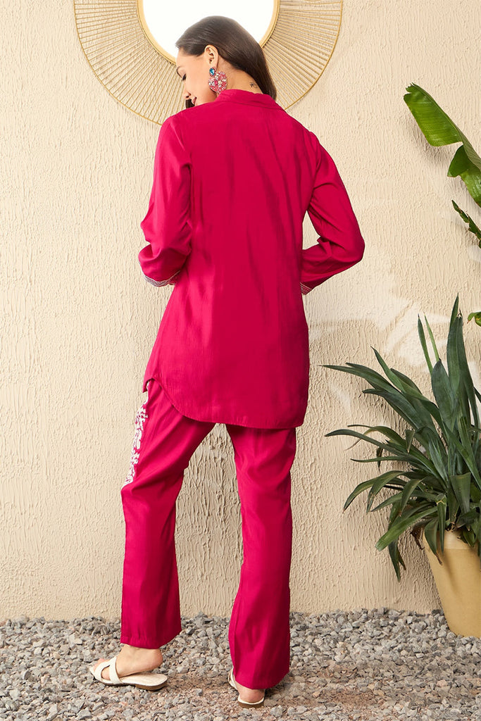 Pink Silk Blend Solid Embroidered Regular Coord Sets SETVCORD1096 (M To 3XL Set)