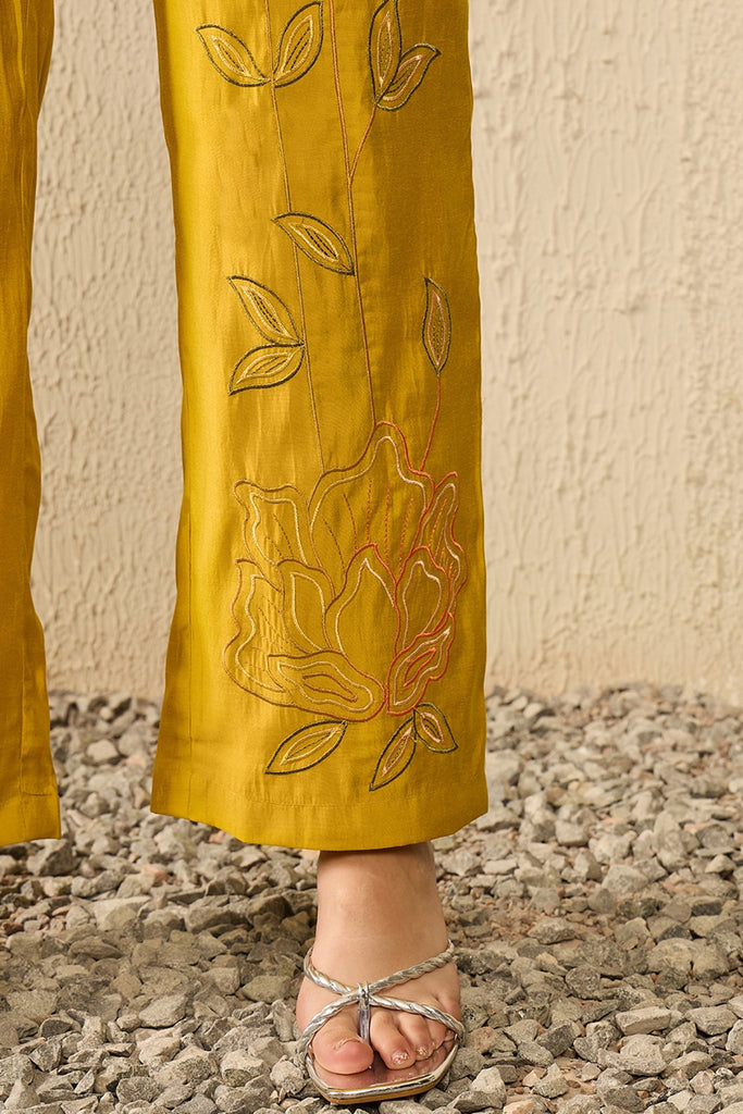 Mustard Silk Blend Solid Embroidered Regular Coord Sets VCORD1104