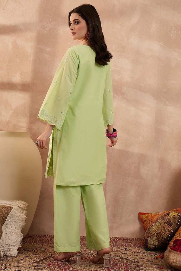 Green Pure Cotton Embroidered Scalloped Coord Sets VCORD1137