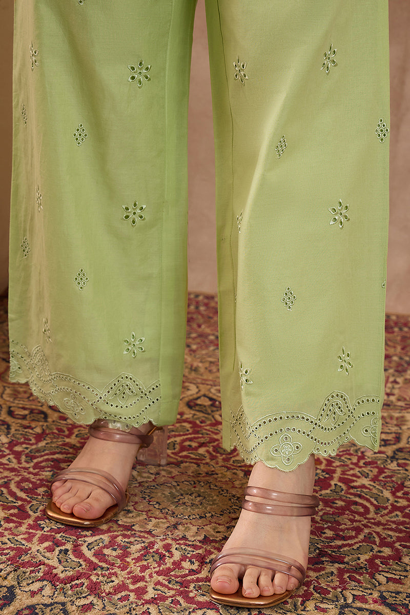 Green Pure Cotton Embroidered Scalloped Coord Sets VCORD1137