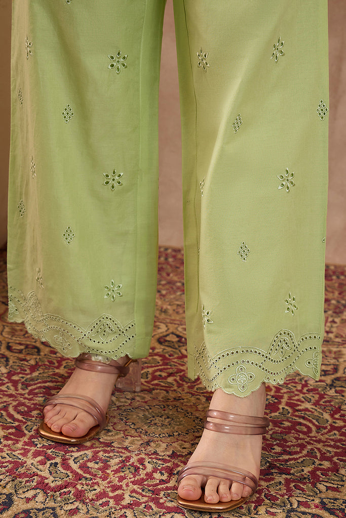 Green Pure Cotton Embroidered Scalloped Coord Sets VCORD1137