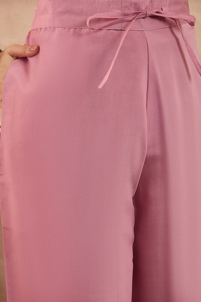 Pink Silk Blend Embroidered Straight Coord Sets VCORD1139