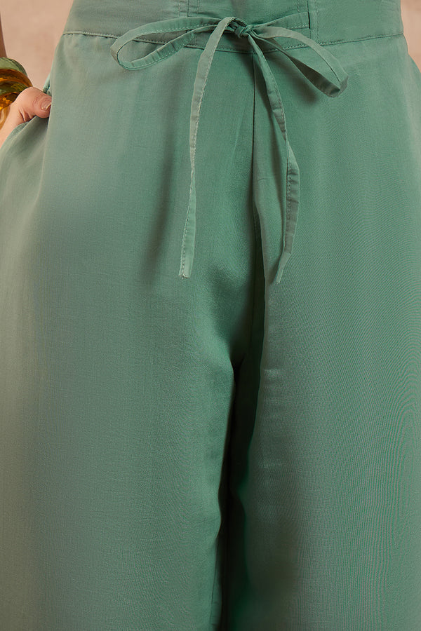 Blue Silk Blend Embroidered Straight Coord Sets VCORD1141