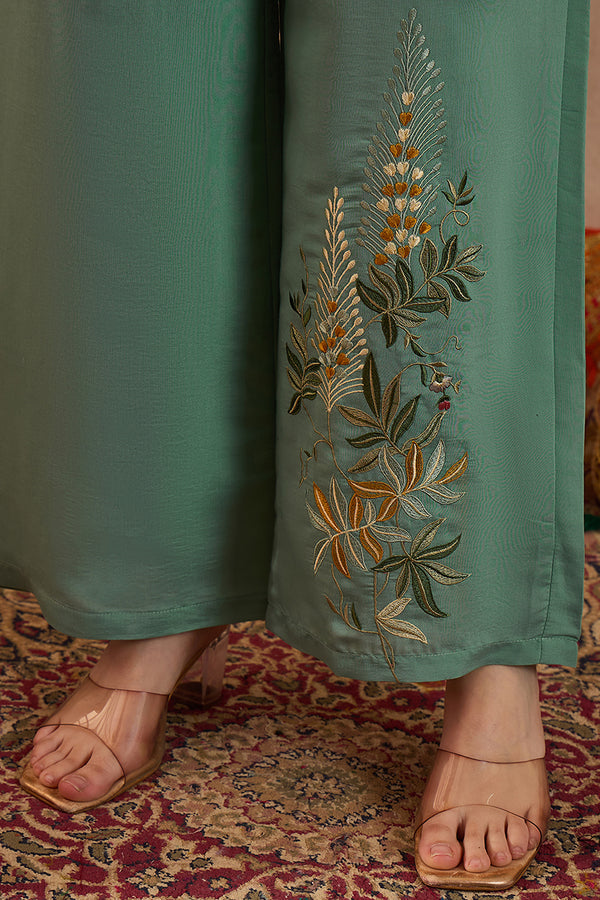 Blue Silk Blend Embroidered Straight Coord Sets VCORD1141