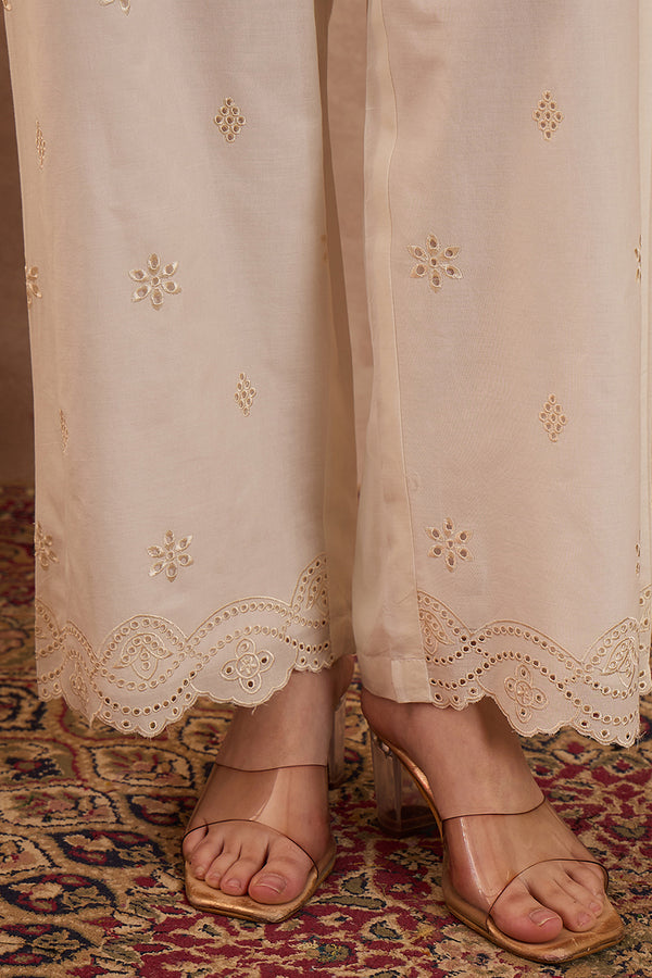 Off White Pure Cotton Embroidered Scalloped Coord Sets VCORD1164