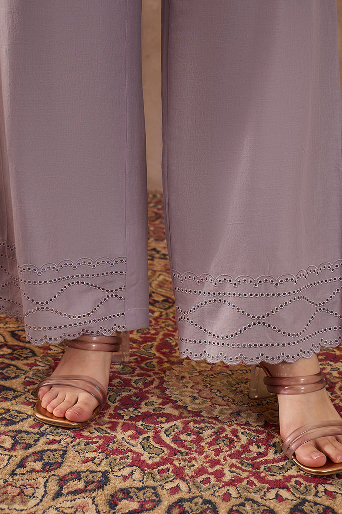 Lavender Pure Cotton Embroidered Straight Coord Sets VCORD1165