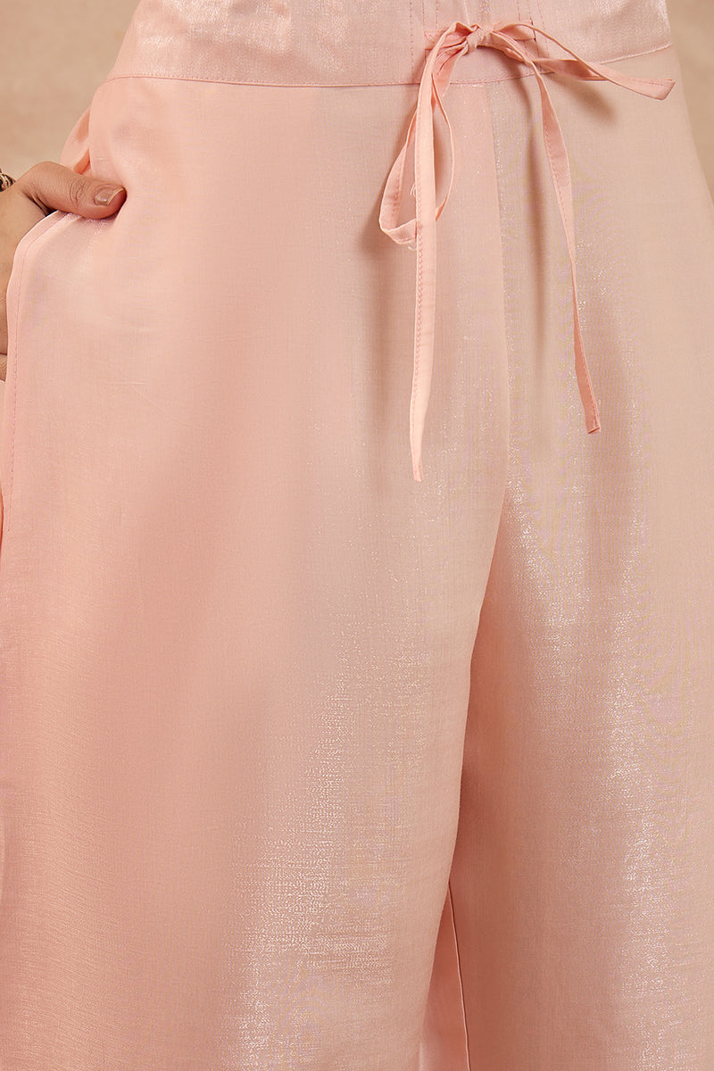 Peach Silk Blend Embroidered Scalloped Coord Sets VCORD1172