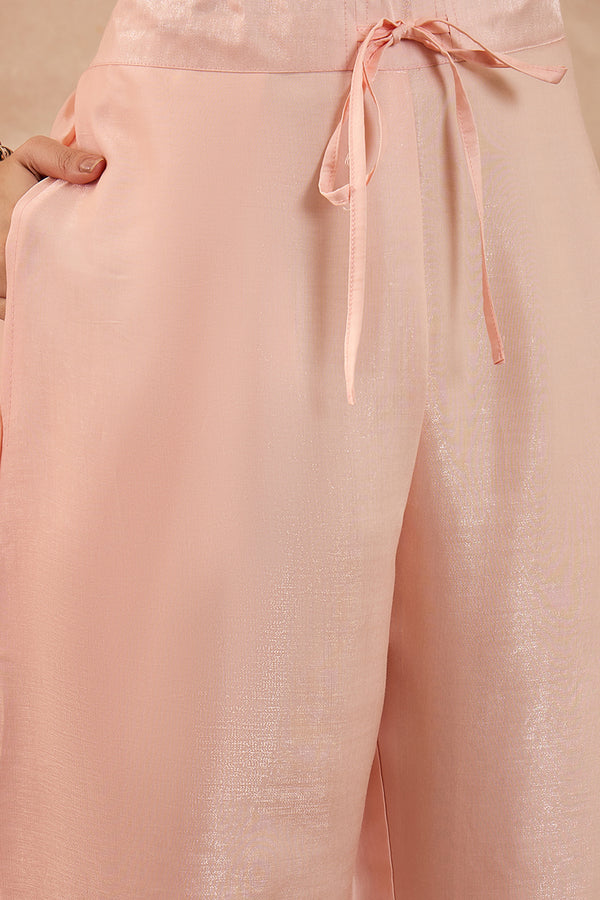 Peach Silk Blend Embroidered Scalloped Coord Sets VCORD1172