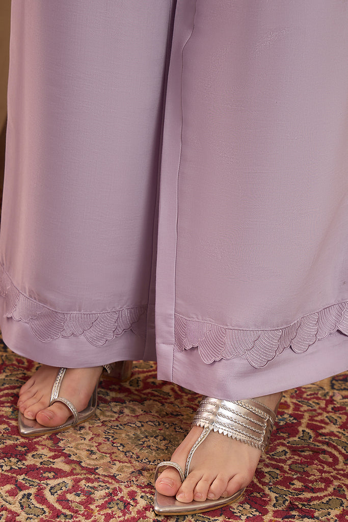 Lavender Silk Blend Embroidered Scalloped Coord Sets VCORD1173