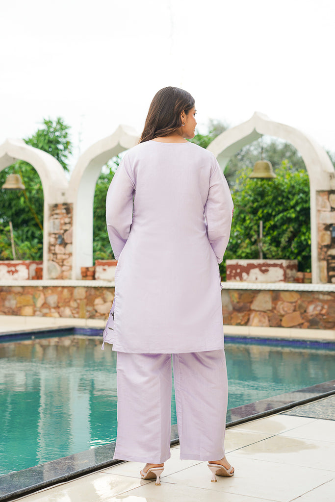 Lavender Silk Blend Solid Embroidered Coord Sets VCORD1174