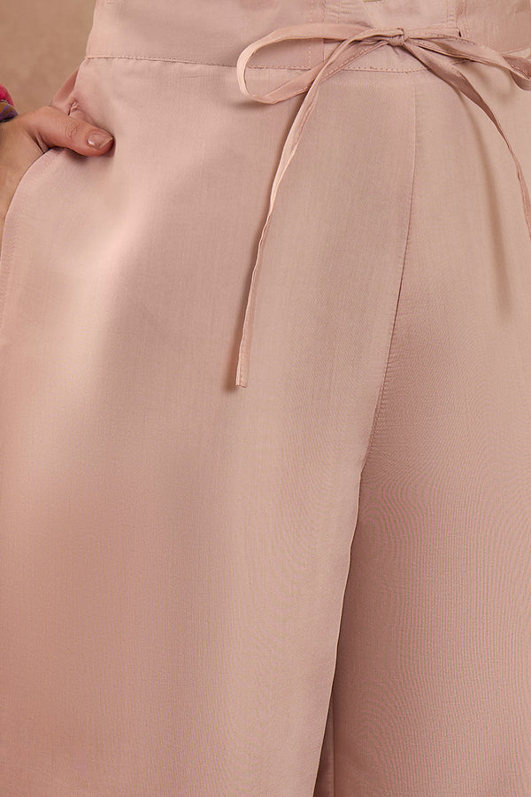 Peach Silk Blend Embroidered Scalloped Coord Sets VCORD1176