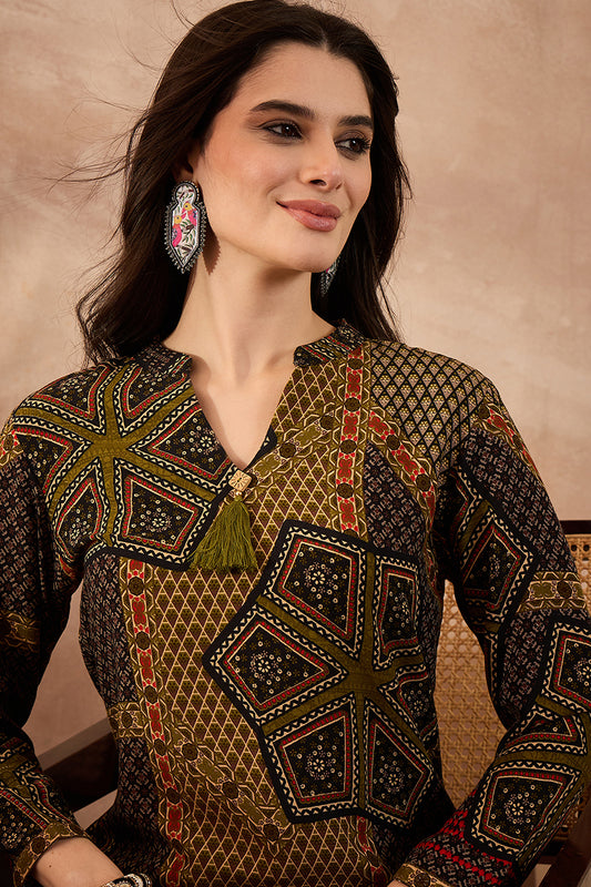 Green Viscose Rayon Printed Straight Coord Sets VCORD1201