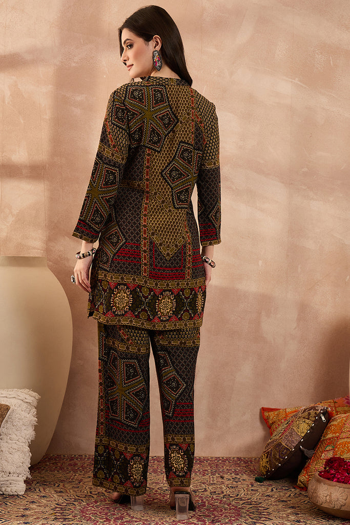 Green Viscose Rayon Printed Straight Coord Sets VCORD1201