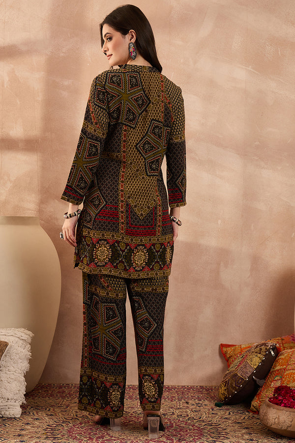 Green Viscose Rayon Printed Straight Coord Sets VCORD1201