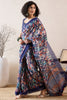 Blue Linen Blend Abstract Printed Saree With Blouse Piece VFSAR1004