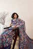 Blue Linen Blend Abstract Printed Saree With Blouse Piece VFSAR1004