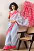 Blue Linen Blend Ikat Printed Saree With Blouse Piece VFSAR1007