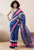 Blue Linen Blend Geometric Printed Saree With Blouse Piece VFSAR1011