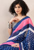 Blue Linen Blend Geometric Printed Saree With Blouse Piece VFSAR1011