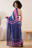 Blue Linen Blend Geometric Printed Saree With Blouse Piece VFSAR1011