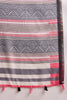 White Linen Blend Geometric Printed Saree With Blouse Piece VFSAR1012