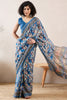 Blue Linen Blend Abstract Printed Saree With Blouse Piece VFSAR1014