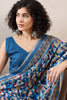 Blue Linen Blend Abstract Printed Saree With Blouse Piece VFSAR1014