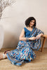 Blue Linen Blend Abstract Printed Saree With Blouse Piece VFSAR1014